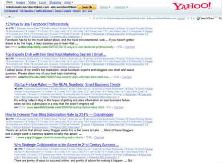 Yahoo Link Search report for WordsmithBob.com image